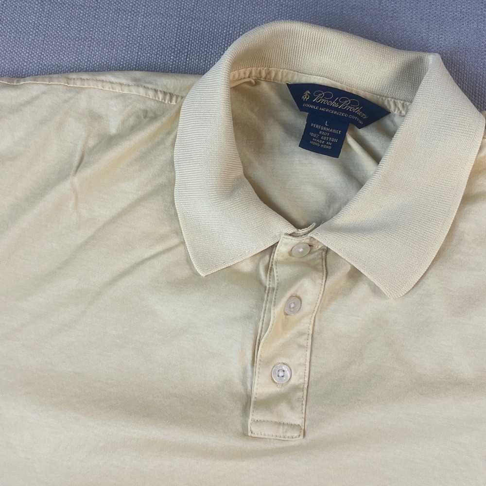 Brooks Brothers Polo Shirt Mens LG Yellow Double Mercerized Cotton Performance